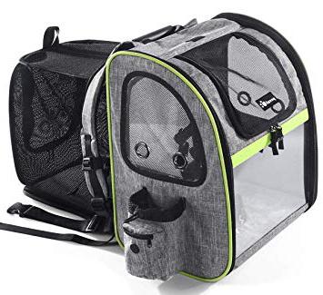 Pecute Transportin Perro Gato Mochila del Mascotas, Portador de Viaje Mochila Bolsa de Transporte para Perros Gatos, Plegable Transparente y Ampliable, Carga Máxima 20 kg, Gris