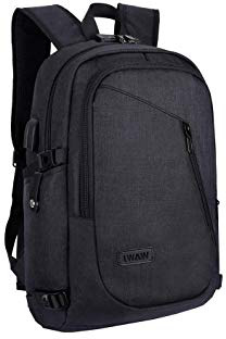 WAWJ Mochila antirrobo Impermeable, Mochila para portátil Multiusos Daypacks con Puerto de Carga USB (Negro)