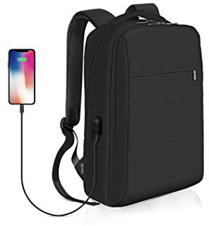 Mochila para Portátil, REYLEO Mochila Negocio Impermeable con Puerto de USB para Hombre Mujer Estudiante - Negro