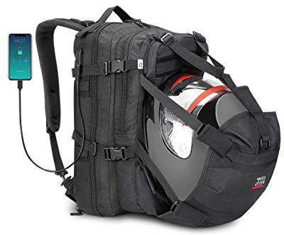 ISSYZONE Mochila para Moto Impermeable, Mochila de Moto para Casco, Bolso de Ciclo con Compartamiento para el Casco, con Puerto de Carga USB, 37L