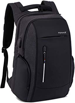 Xnuoyo Mochila Antirrobo de Portátil, 17,3 Pulgada Mochila Ordenador Portatil Resistente al Agua con el Puerto de Carga y Auriculares USB para Hombre Mujer Oficina Trabajo Diario Negocio, Negro