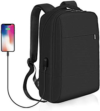 Mochila para Portátil, REYLEO Mochila Negocio Impermeable con Puerto de USB para Hombre Mujer Estudiante - Negro