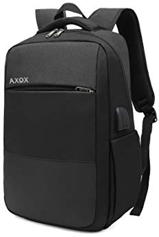 XQXA Mochila Unisex Impermeable para Ordenador Portátil de hasta 15.6 Pulgadas, con Puerto USB, Conector para Auriculares y Bolsillo Antirrobo. para los Estudios, Viajes o Trabajo - Negro