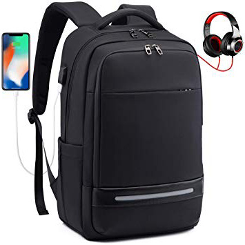 Vodlbov Mochila para Ordenador Portátil Impermeable Antirrobo Unisex 17 Pulgadas, Mochila Hombre de Gran Capacidad con Puerto USB para Estudio, Viajes, Trabajo, Ocio o Actividades al Aire Libre Negro.