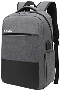 XQXA Mochila Unisex Impermeable para Ordenador Portátil de hasta 15.6 Pulgadas, con Puerto USB, Conector para Auriculares y Bolsillo Antirrobo. para los Estudios, Viajes o Trabajo - Gris