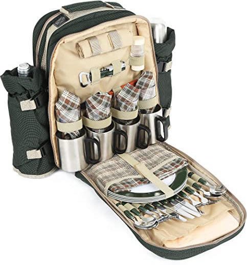 Greenfield Collection Super Deluxe - Mochila de Picnic para Cuatro Personas, Color Verde Bosque