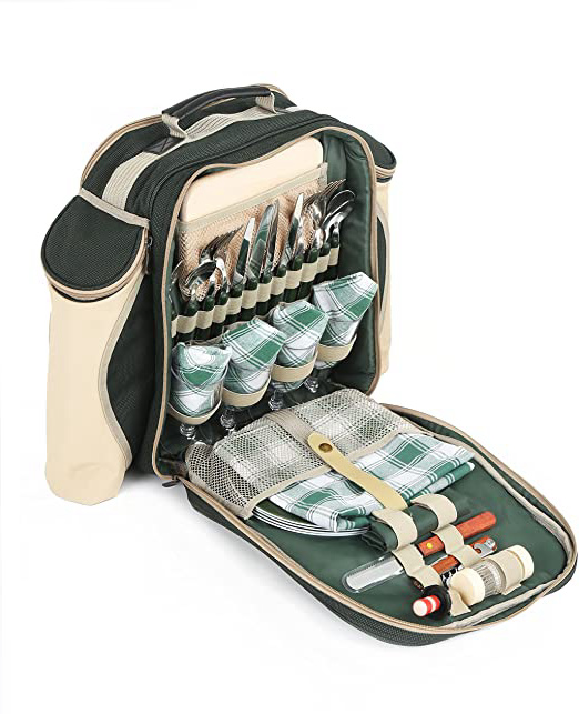 Greenfield Collection Deluxe - Mochila de Picnic para Cuatro Personas, Color Verde Bosque