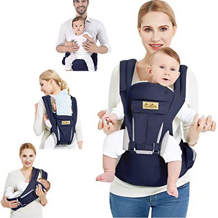 Viedouce Portabebe Ergonómico con Asiento/Puro algodón Ligero y Transpirable/Multiposición:Dorsal, Ventral, Ajustable para Recién Nacidos y Niños Pequeños de 3-48meses (3.5 a 20 Kg)