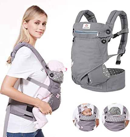 BelleStyle Portabebés, Ergonómico, Transpirable y Ajustable, Algodón Puro, Manos Libres, Multifuncional Mochila Portabebés para Recién Nacidos, Bebés y Niños Pequeños (3,5 a 20 kg) - Gris Oscuro