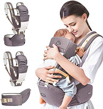 Mochila Portabebé Ergonómico Multifuncional 4 en 1 Fular Porta Bebé con Múltiples Posiciones Suave Ajustable para Niños (Gris)