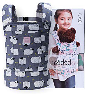 Bebamour Portabebés de algodón para niñas Accesorios para muñecos de bebé Juguetes para niños Muñeca Bolsa 3 en 1 Portabebés Sling Muñeca Baby Garabatos, Gris Púrpura con Ovejas (Gris)