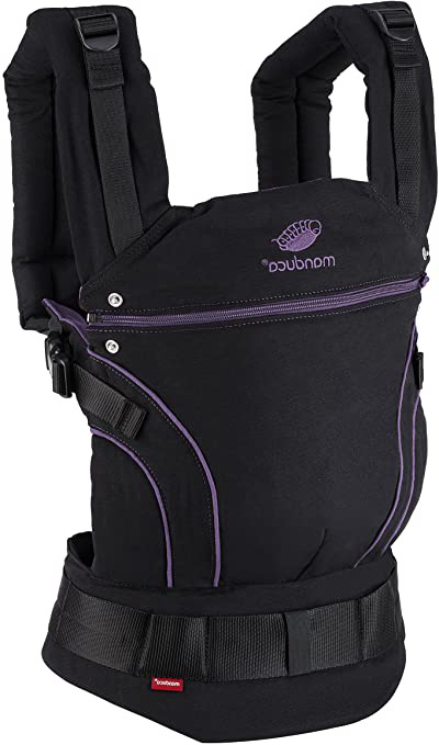 manduca First Baby Carrier > BlackLine Midnight Purple < Mochila Portabebes con Cinturon Ergonomico & Extension de Espalda, Algodón Orgánico, para bebés de 3,5 a 20 kg (negro-púrpura/violeta)