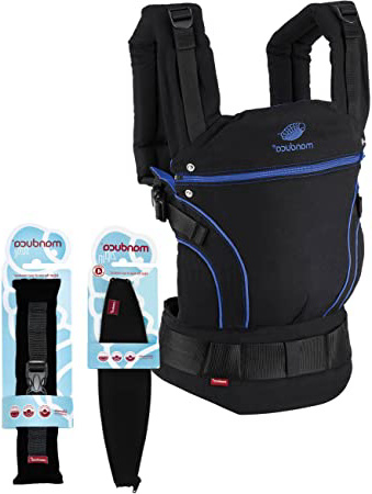manduca First Portabebe > BlackLine AbsoluteBlue < Mochila Portabebe más Accesorios Size-It & Zip-In Ellipse, Algodón Orgánico, para Bebés de 3,5 a 20 kg (Set Recién Nacidos/negro-azul)