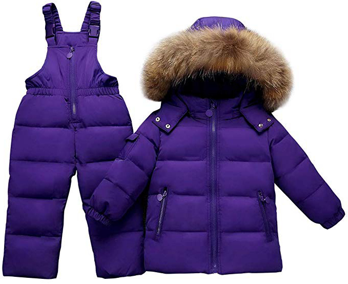 Niño Niña Conjunto de Esquí, Chaqueta con Capucha + Pantalón de Esquí 2 Piezas Impermeable Traje de Nieve Traje de Esquí Abrigos de Pluma Pantalones de Nieve Pantalones de Babero Ropa de Invierno