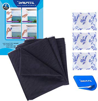 JIT-FUNG Malla mosquitera Standard para ventanas, 3 unidades, 1,3 m x 1,55 m de insectos de la protección de la ventana se puede cortar, con 3 rollos de cintas autoadhesivas, negro - 2.0 Pro