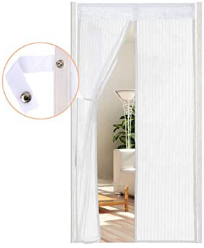 Cortina Mosquitera Magnética para Puerta con Alzapaños, Mosquitera para Puertas Para Puertas Cortina de Sala de Estar 90 x 210 cm de AUGOLA 2020, Blanco