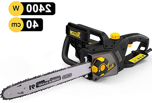 TECCPO Motosierra Eléctrica 2400W, Motosierra, Espada de 40 cm, Velocidad de 15m/s, Auto-Lubrificación, Cambio de Espada sin Herramienta, Doble Interruptor de Seguridad - TACS01G