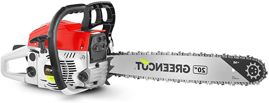 GREENCUT GS620X - Motosierra de gasolina con motor de 2 tiempos 62cc y 3,8cv con espada de 20'', Arranque Easy-Start, Sistema Anti-Vibración, Tecnología TRU-SHARP