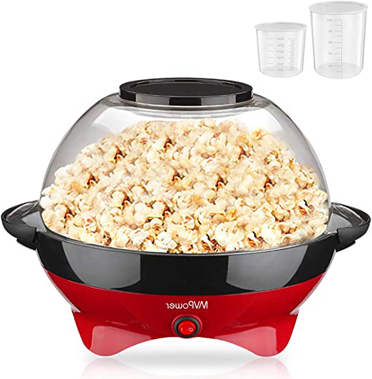 MVPower Máquina de Palomitas, 800W Popcorn Maker, Superficie de Calentamiento Extraíble Recubrimiento Antiadherente, Tapa Grande, con 2 Tazas de Medición (100 ml, 30 ml), sin BPA, 5 Litros