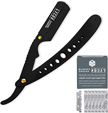 100 Cuchillas + Facón Profesional Clásico Borde Recto Barbero Navaja Afeitar - Precisa Shave Prima Calidad - incl. Guía de Instrucciones Paso a Paso