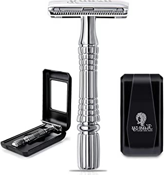 Kanzy Maquinilla de Afeitar Clasica de Doble Filo para Hombre y Mujer Afeitado Manual Safety Razor, Set de Afeitado con Espejo Integrado Adecuado para Todos Cuchilla de Afeitar Clasica