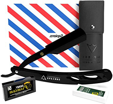 Navaja de Afeitar de Barbero de Sapiens - Accesorio Profesional de Afeitado y Cuidado de Contorno de Barba con 10 Cuchillas Derby (o sea 20 Hojillas Simples)