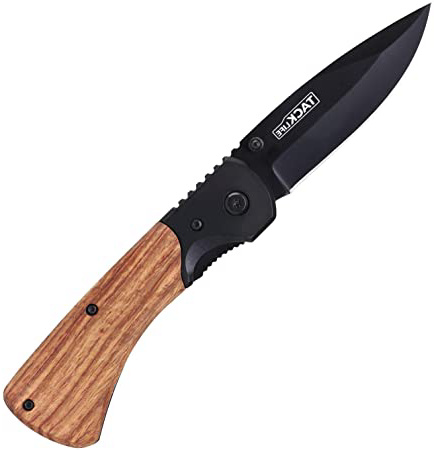 Tacklife Cuchillo Plegable Profesional, Navaja de Acero Inoxidable de Bolsillo, con Mango de Madera y Metal, Clip de Metal, Antideslizante, para Cocina, Montañismo, Camping, Viaje - FK04