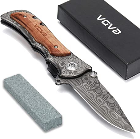 GVDV Senderismo Plegadora de Bolsillo para Navaja de Bolsillo - Utilidad portátil Cuchillos de Caza Acero Inoxidable 7Cr17 con Piedra para afilar Cuchillos