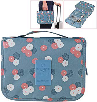 ULTNICE Bolso cosmético impermeable del maquillaje del bolso Bolso del almacenaje del almacenaje del bolso de la toalla con el gancho colgante para viajar azul