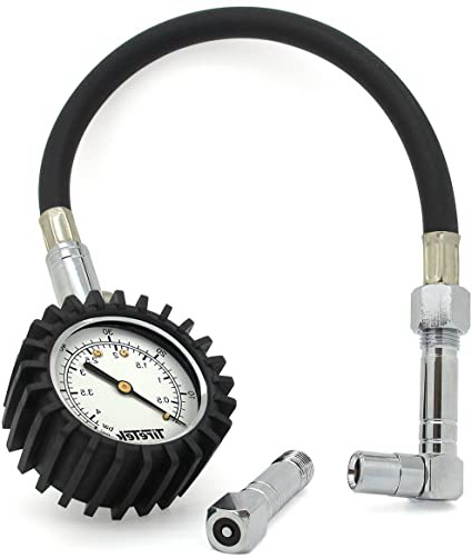 TIRETEK Flexi-Pro - Manómetro para neumáticos de coche y moto, con adaptador recto y en ángulo, mide presiones de hasta 60 psi