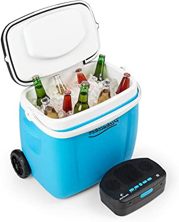 Auna Picknicker Trolley - Nevera portátil con Altavoz, Nevera-Carrito, Altavoz Bluetooth Flotante con Radio FM, Asa Trolley, Soporte Tablet y Bebidas, Abridor, Ruedas, Batería 2500 mAh, Azul