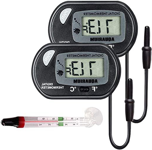 Electrely 2Piezas Termómetro Digital LCD con Ventosa para el Terrario Acuario Vivarium -50 ~ + 70 ℃ y 1Piezas Acuario Sumergible Flotante Termómetro