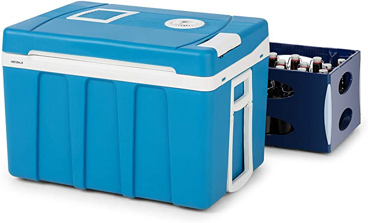 Klarstein BeerPacker Nevera portátil - Porta alimentos, Accesorio para picnic, 50L, Eficiencia energética A +++, Asas de transporte plegables, Manija y ruedas, Funcionamiento CA/CC, Azul