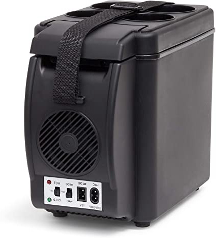 Relaxdays 10020040 Mini Nevera, 6 litros, 27 x 17 x 33 cm, Correa para Transportar, refrigerador, Calentador, Conector 12V, Enchufe Tradicional, Color Negro