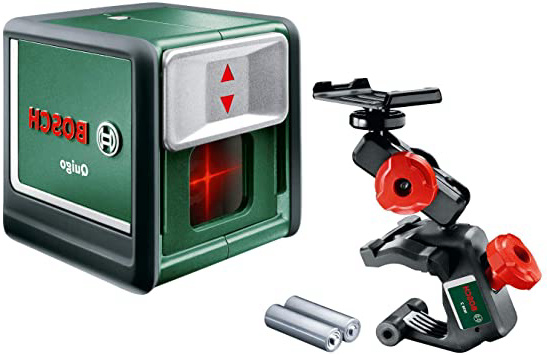 Bosch Quigo 3 - Nivel láser en cruz (2 pilas de 1.5 V AAA, pinza MM2, alcance: 10 m, precisión: ± 0,8 mm/m)