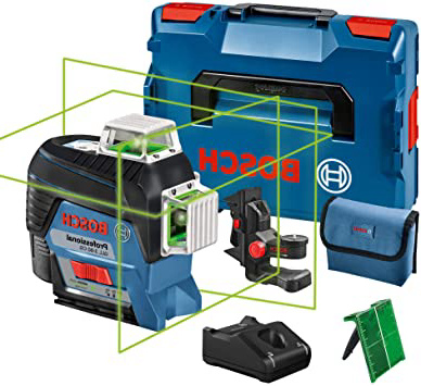 Bosch Professional Sistema 12V Nivel Láser GLL 3-80 CG, 1 batería 12V y cargador, láser verde, conexión Bluetooth, alcance hasta 30 m, soporte universal BM1, en L-BOXX