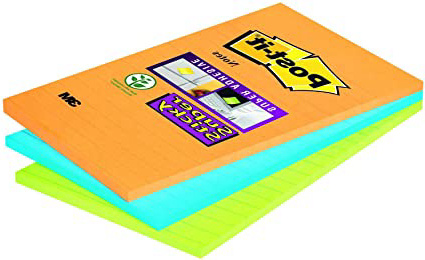 Post-It Super Sticky 46453SSA, Pack de 3 Blocs de Notas Adhesivas, 101 x 152 mm, Color Rosa/Coral/Blanco