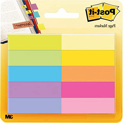 3M Post-It - Marcadores adhesivos para libros Pack 10 x 50 hojas – Notas adhesivas de papel de 12.7 x 44.4 mm – color surtido