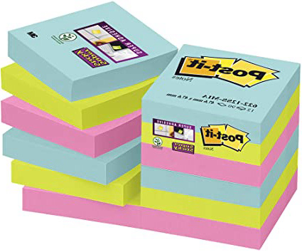 Post-it Super Sticky - Notas adhesivas, pack de 12 blocs, colección"Nuevos colores, nuevos lugares" Miami