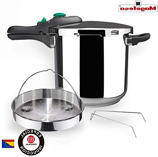MAGEFESA Dynamic Olla a presión Super rápida de fácil Uso, Acero Inoxidable 18/10, Apta para Todo Tipo de cocinas, Incluido inducción. Pack Exclusivo Olla+Cestillo. (6 litros)