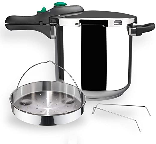 MAGEFESA Dynamic Olla a presión Super rápida de fácil Uso, Acero Inoxidable 18/10, Apta para Todo Tipo de cocinas, Incluido inducción. Pack Exclusivo Olla+Cestillo. (6 litros)