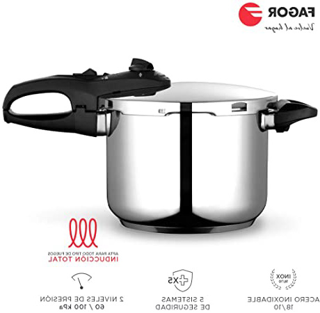 Fagor Duo Olla a presión Super rápida, Acero Inoxidable 18/10, Todo Tipo de cocinas, INDUCCION Total. Fondo termodifusor IMPAKSTEEL máxima Resistencia, 5 Sistemas Seguridad, 2 Niveles de presión (4L)