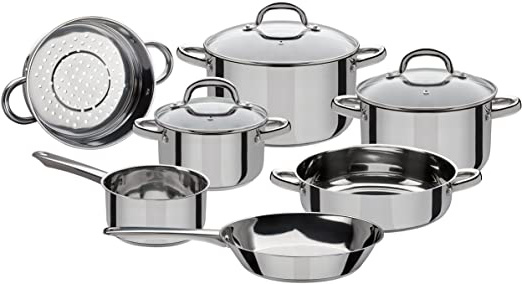 GSW 990097 Montreal – Juego de 10 ollas, de Acero Inoxidable, Color Plata, 24 cm, 10 Unidades