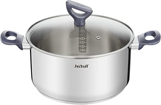 Tefal Daily Cook - Cacerola acero inoxidable con Tapa de 24 cm, 4 Litros, base reforzada, aptas para todo tipo de cocinas incluido inducción, gran conductividad y resistencia con materiales reciclados