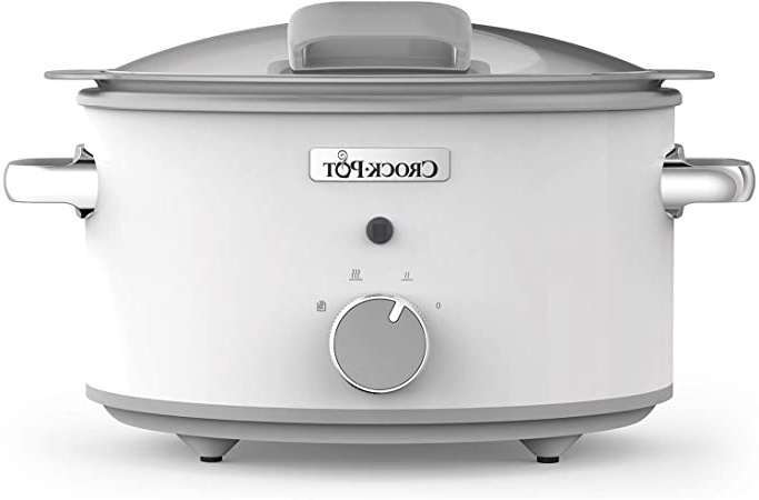 Crock-Pot CSC038X DuraCeramic - Olla de Cocción Lenta Manual con Tapa Abatible, Recipiente Compatible con Fuego e Inducción, para Preparar todo Tipo de Recetas, 4.5 litros, Acero Inoxidable, Blanco