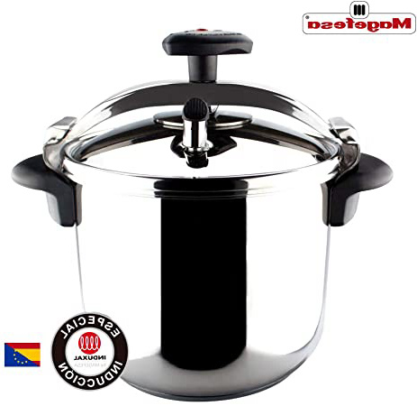 MAGEFESA Star Olla a presión rápida, fácil Uso, Acero Inoxidable 18/10, Apta para inducción. Fondo termodifusor, 3 Sistemas de Seguridad (Recta, 14L)