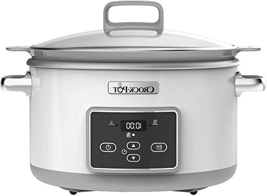 Crock-Pot CSC026X DuraCeramic - Olla de Cocción Lenta, 0 Decibeles, Acero Inoxidable, Blanco, 5L (4-5 personas)