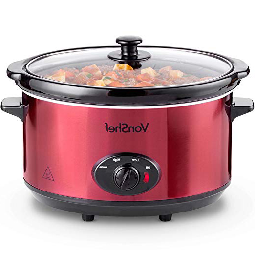 VonShef Olla De Cocción Lenta de 6,5L de Acero Inoxidable - Plato Desmontable del Horno A La Mesa Y Tapa De Vidrio