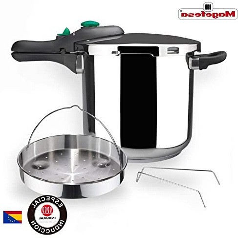 MAGEFESA Dynamic Olla a presión Super rápida de fácil Uso, Acero Inoxidable 18/10, Apta para Todo Tipo de cocinas, Incluido inducción. Pack Exclusivo Olla+Cestillo. (6 litros)
