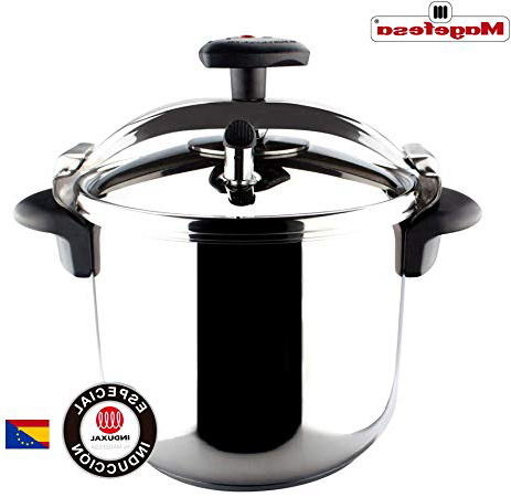 MAGEFESA Star Olla a presión rápida, fácil Uso, Acero Inoxidable 18/10, Apta para inducción. Fondo termodifusor, 3 Sistemas de Seguridad (Recta, 14 L)